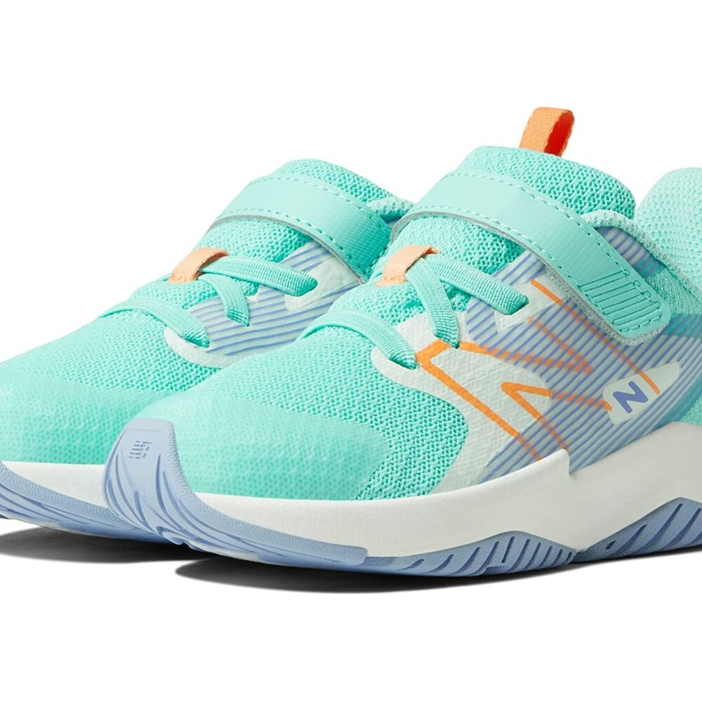 Size 5 Toddler Girls New Balance Blue and Orange Sneakers with Vibrant Style